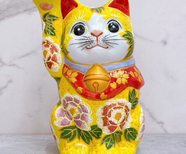 九谷焼　招き猫　黄色　ピンク　2匹　美品 九谷焼 招き猫 黄色 ピンク 2匹 美品 置物