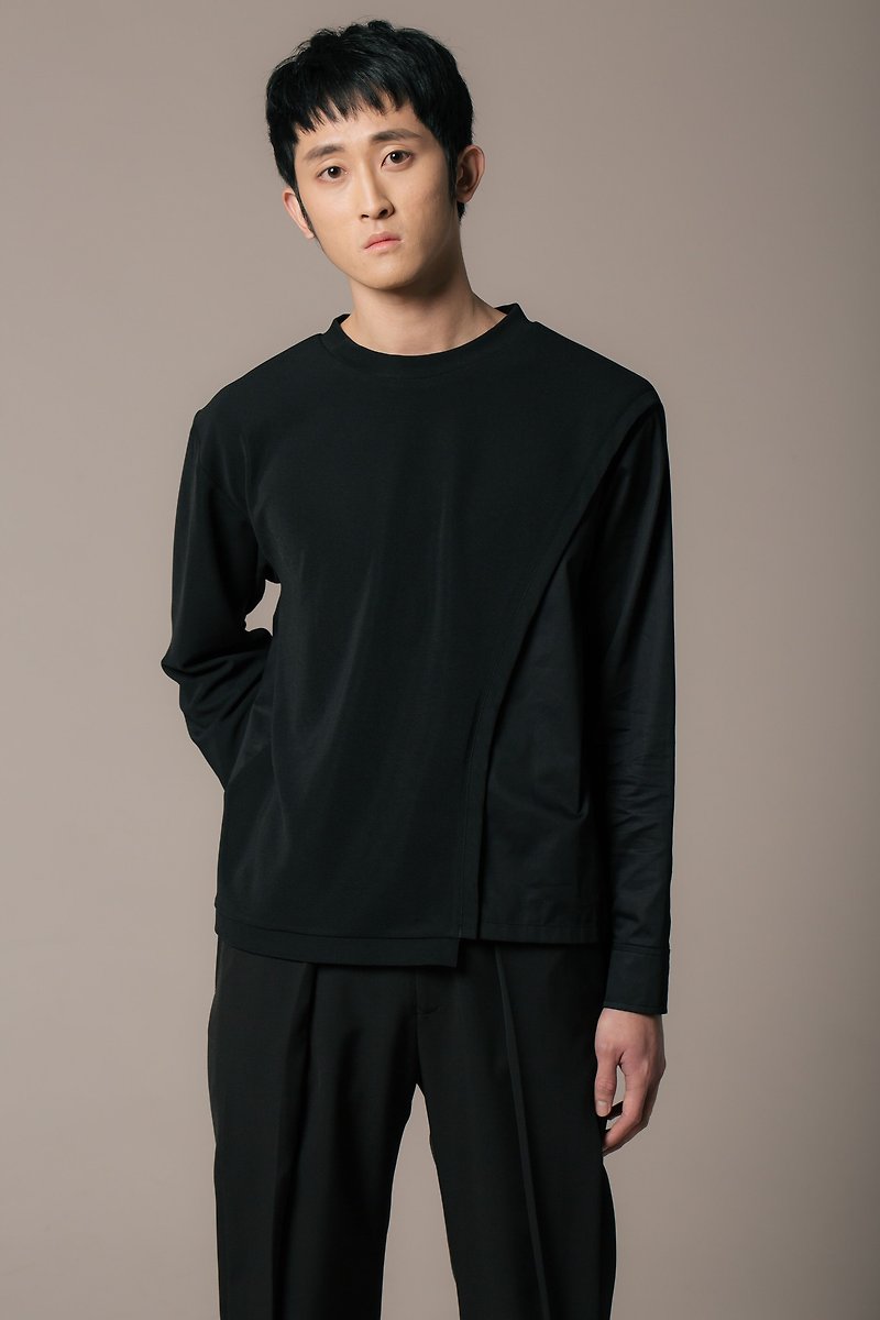 8 lie down_ diagonal stitching top - Men's T-Shirts & Tops - Polyester Black