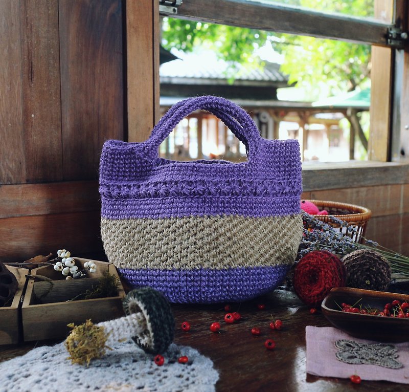 【Sold out】Handmade hand-woven / Linen tote bag / bento bag / Linen bag - กระเป๋าถือ - ผ้าฝ้าย/ผ้าลินิน สีม่วง