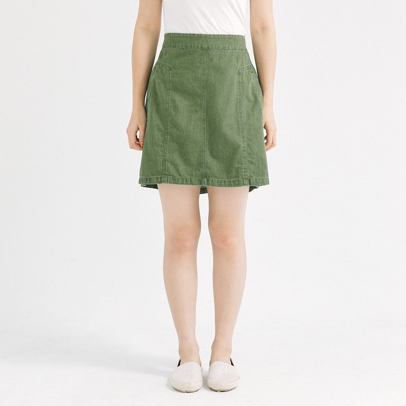 【Simply Yours】Washed Denim Skirt Green F - Skirts - Cotton & Hemp Green