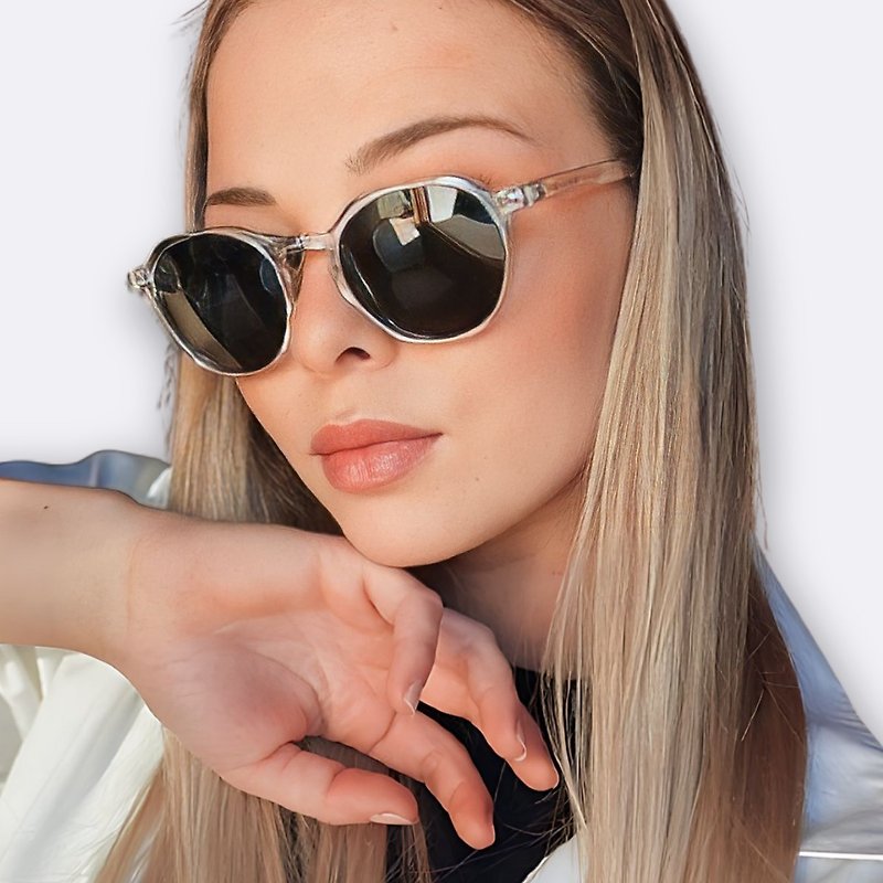 MELLER | CHAUEN Elegant thin round frame sunglasses - แว่นกันแดด - วัสดุอื่นๆ สีเทา