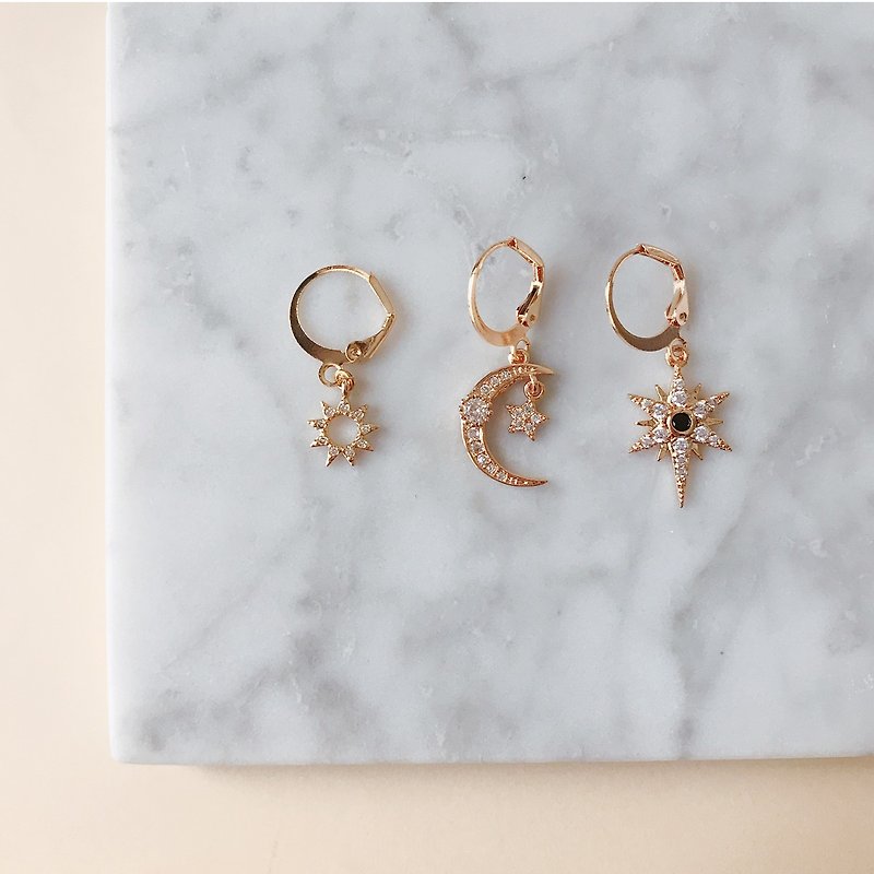 ALYSSA & JAMES Sun-Moon-Star-Zircon Earrings (1 set of 3) - Earrings & Clip-ons - Semi-Precious Stones Gold