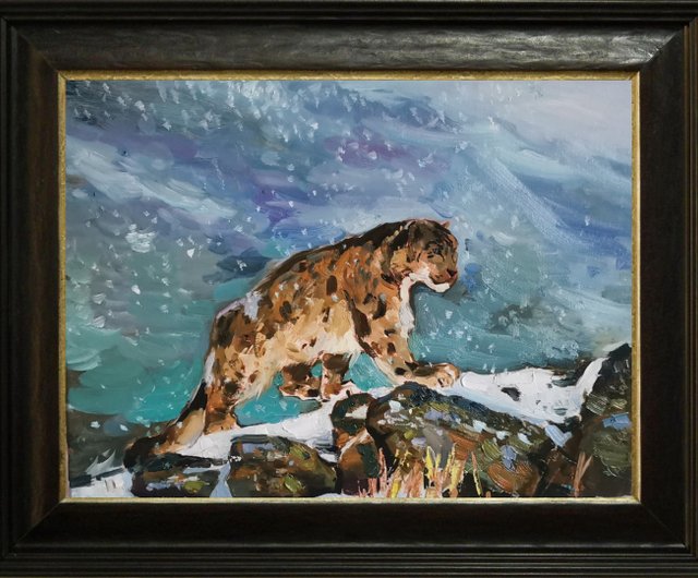 手書き油絵 wild dog 絵画 インテリア 油彩画（ユキヒョウ 絵画