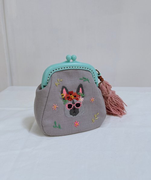 chuenchom Hand embroidery Hippy bunny coin pouch .