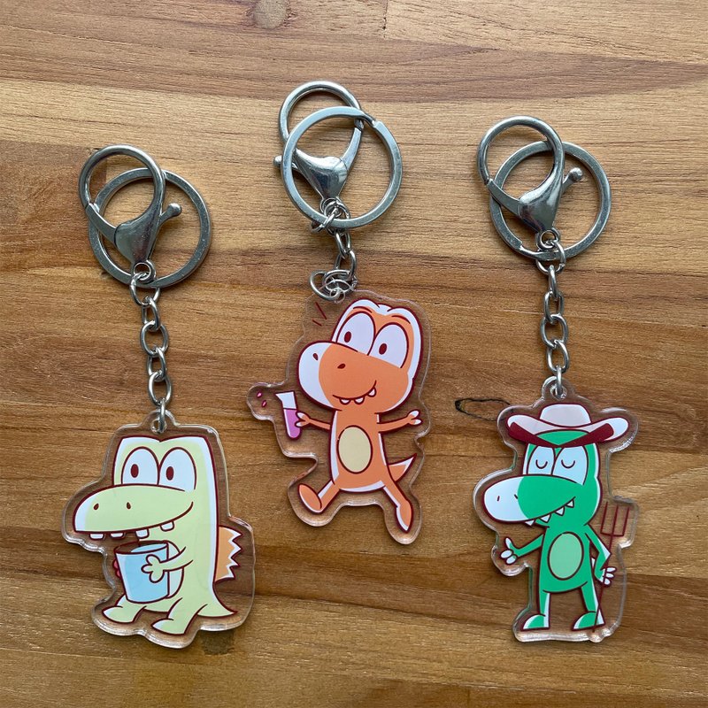 Comic style little dinosaur Acrylic key ring pendant with different pictures on both sides - ที่ห้อยกุญแจ - อะคริลิค หลากหลายสี