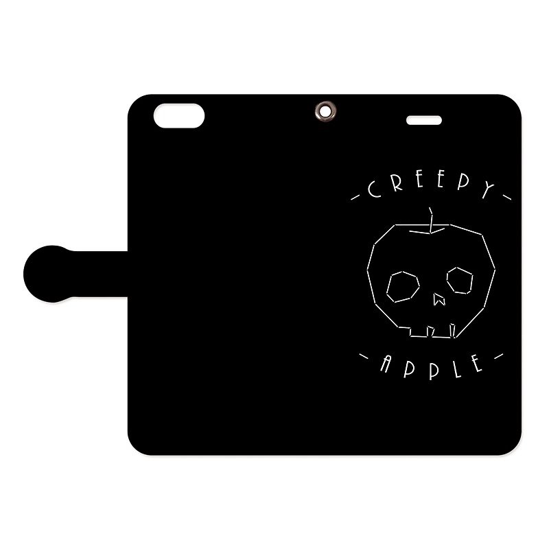 [Handbook type iPhone case] Creepy apple / black - Phone Cases - Genuine Leather Black