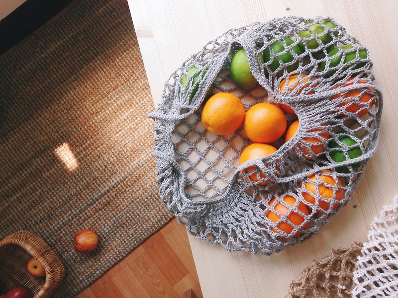 Handwoven material Linen grocery mesh bag - Knitting, Embroidery, Felted Wool & Sewing - Cotton & Hemp 