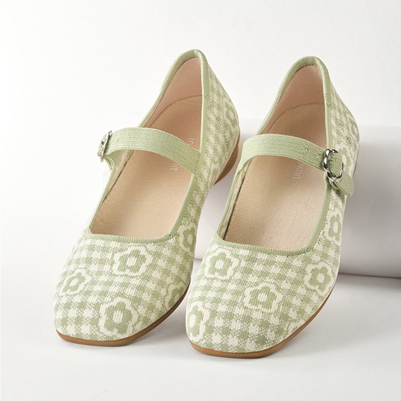 Vanilla Mary Jane Flats Green Gingham - รองเท้ารัดส้น - เส้นใยสังเคราะห์ สีเขียว