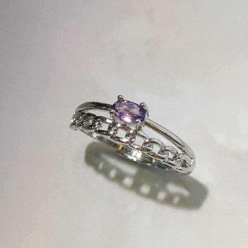 Le Bonheur Amethyst Double Layer Chain Ring Opening Adjustable (Valentine's Day Birthday Gift) - แหวนทั่วไป - เครื่องประดับพลอย สีม่วง