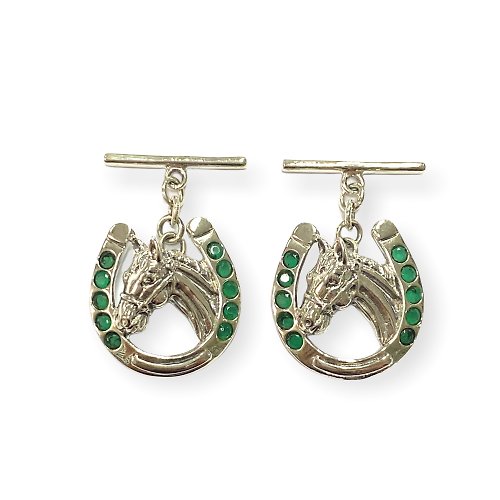 alisadesigns Victorian Style Horseshoe & Emerald Stone 925 Sterling Silver Mens Fathers Gift