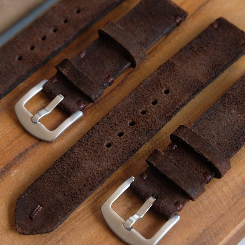 Suede leather watch strap, BRYAN model, watch strap, brown 18 mm, 20 mm, 22 mm - 錶帶 - 真皮 咖啡色