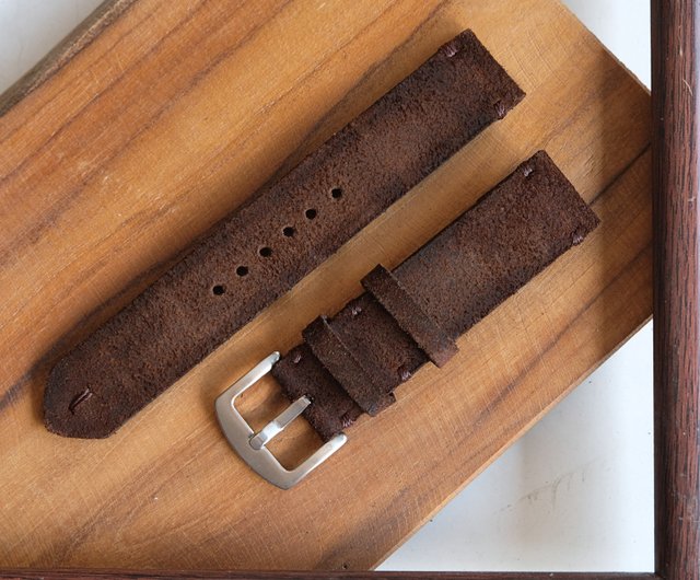 Suede leather watch strap, BRYAN model, watch strap, brown 18 mm