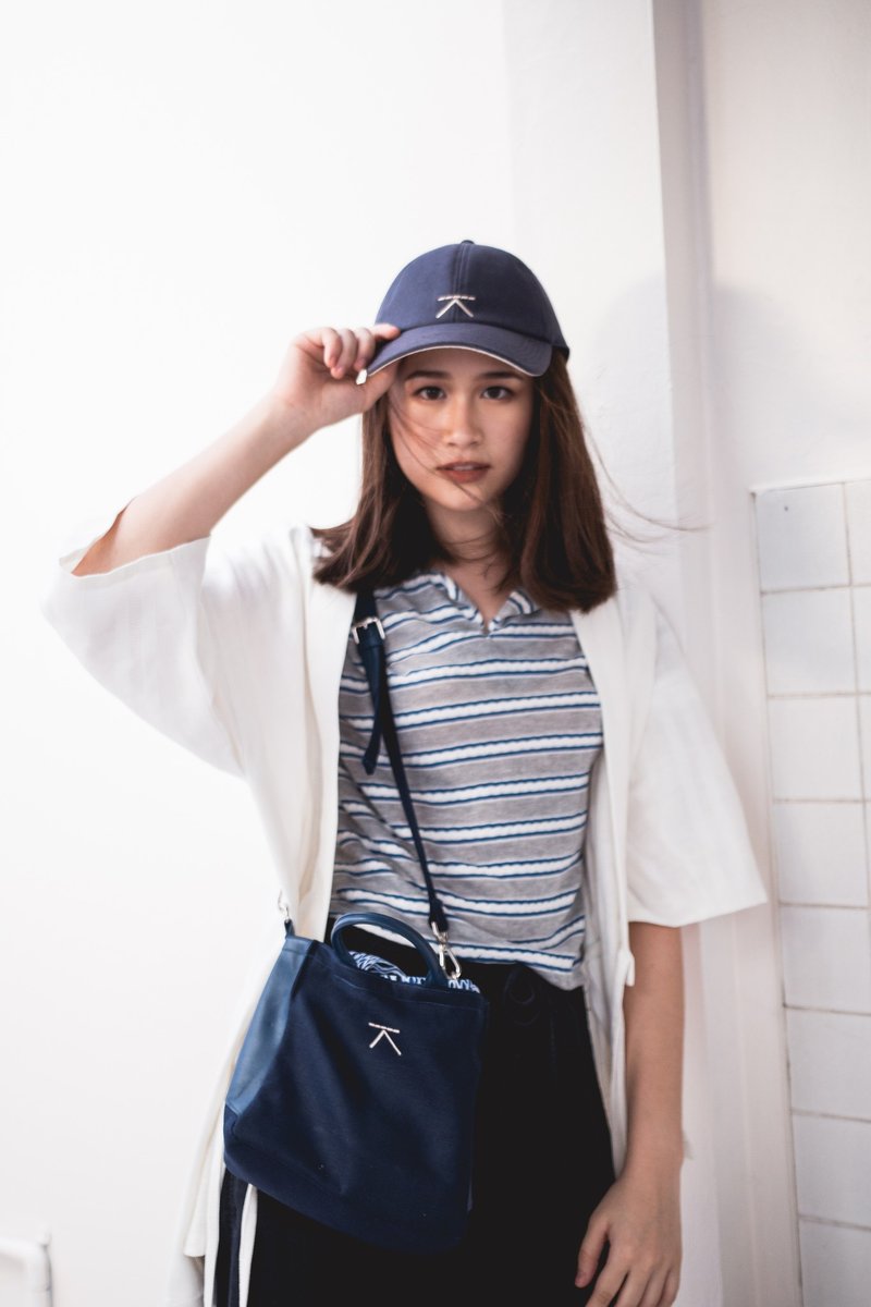Linen cap - navy - 帽子 - 棉．麻 藍色