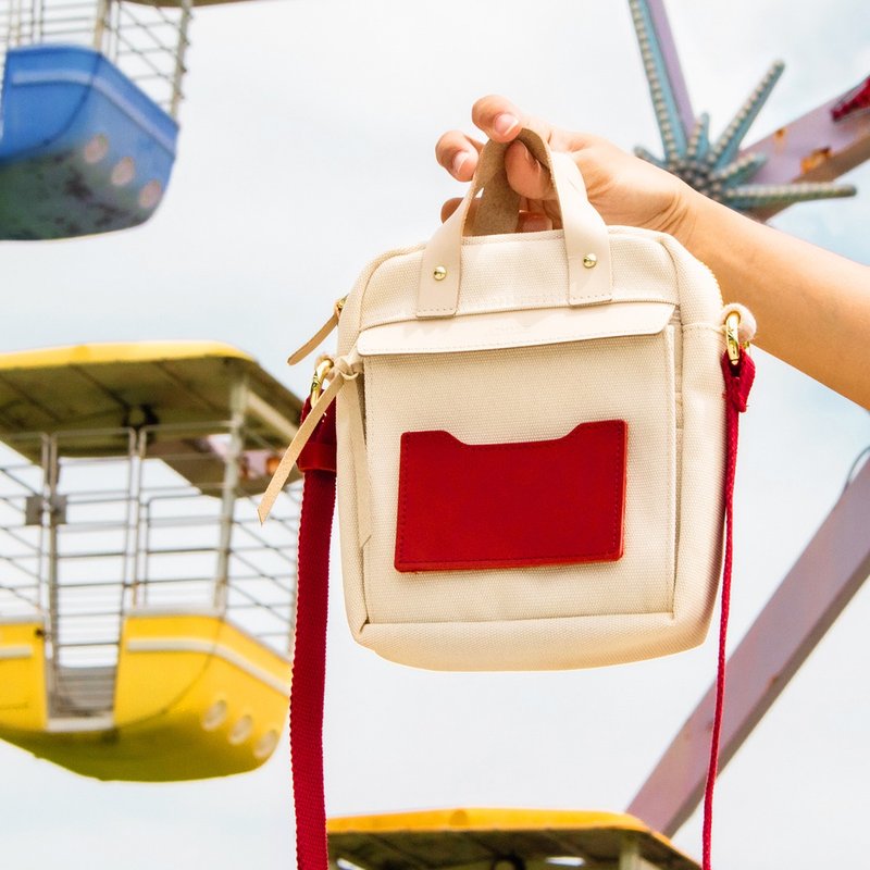 [Travel Essentials] ADay Travel Crossbody Canvas Small Bag/Red (Free Customized Engraving) - Messenger Bags & Sling Bags - Genuine Leather Red