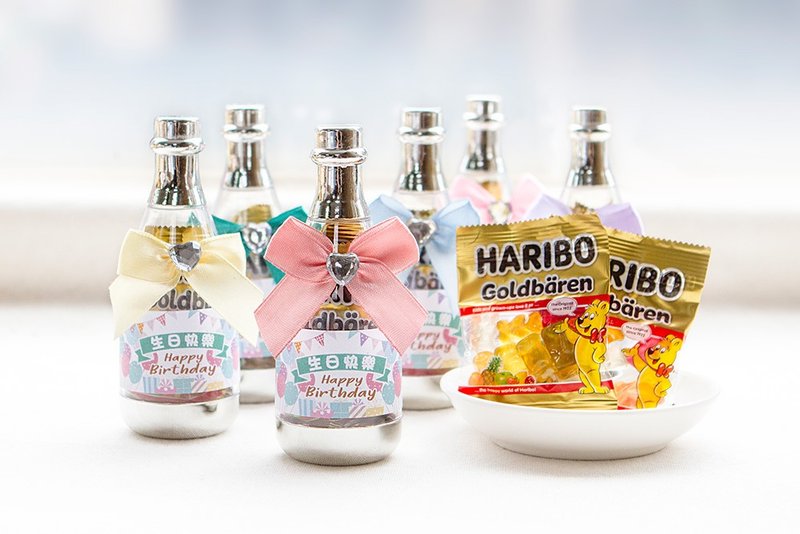 生日快樂 香檳糖果瓶(德國小熊軟糖2小包)-滿百份免費印名字 派對 - 巧克力 - 新鮮食材 白色