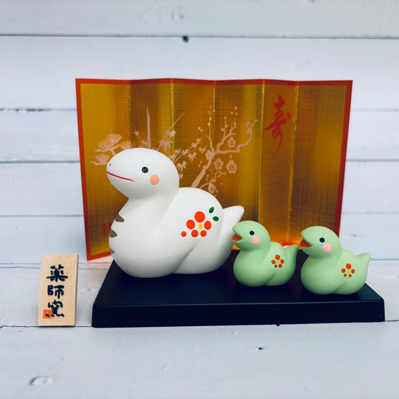 Jincai attracts lucky snakes - red plums - parent-child group - zodiac mascot (year of the snake) rebirth, good luck, fortune - Stuffed Dolls & Figurines - Pottery 