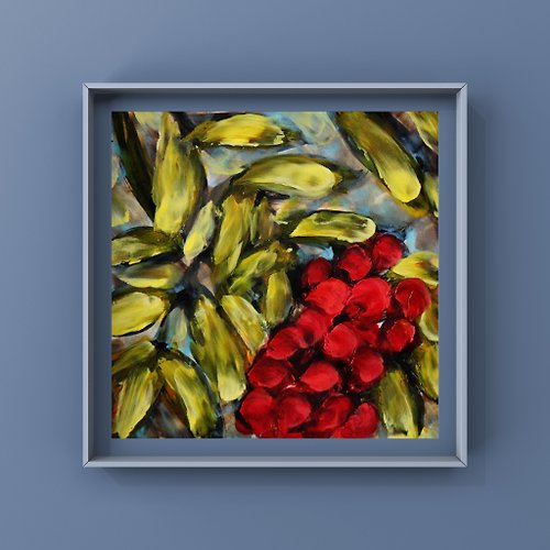 Katrin Fine Art Rowan tree berries original oil painting 6 inch plant botanical wall art