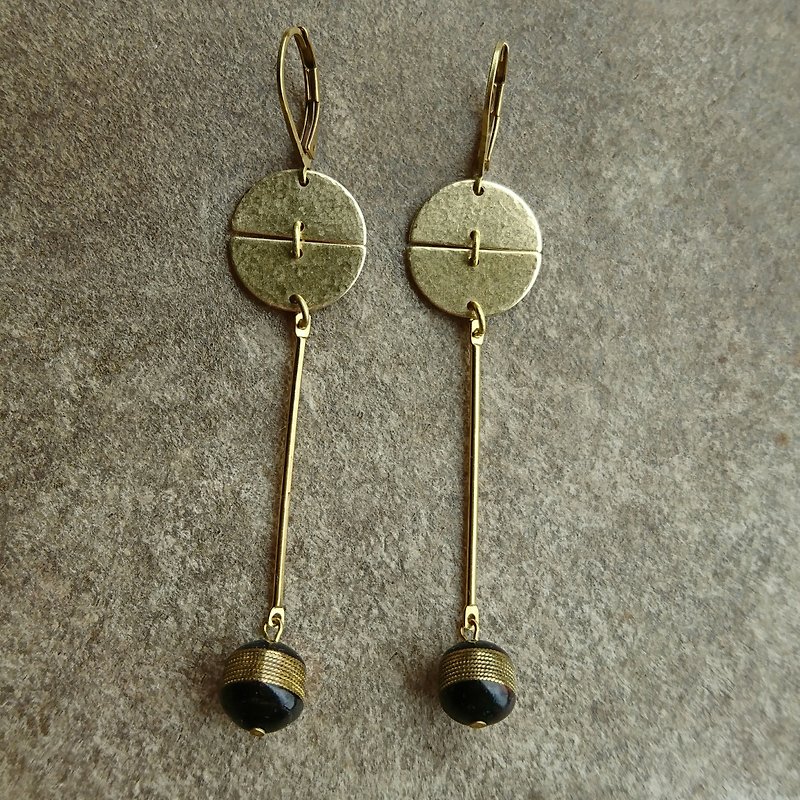 黃銅非洲古董珠垂墜耳環 - 耳環/耳夾 - 銅/黃銅 金色