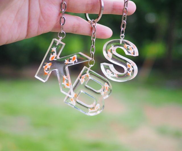 Koi Fish Customizable Alphabet Resin Keychain Cute Fish Letter Resin Key Chain Shop Earringeveryday Keychains Pinkoi