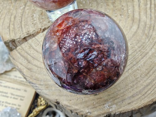 zen crystal jewelry 礦石飾物設計 天然紅膠花水晶球|開運|財運|大顆