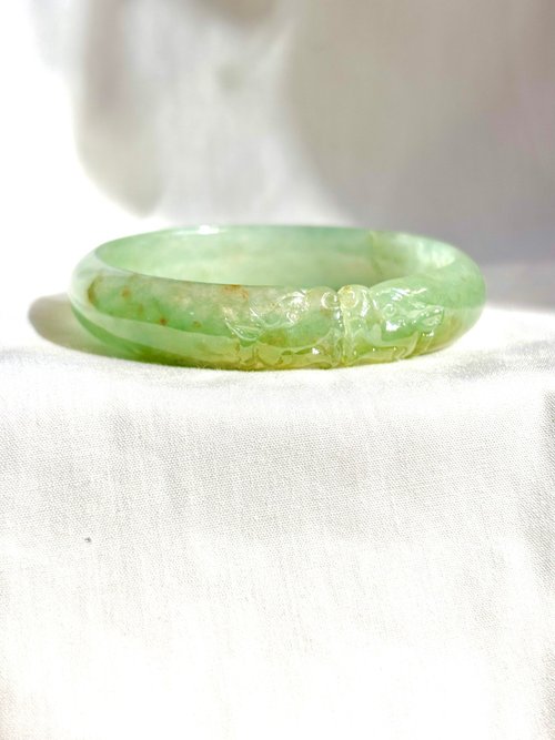 天然ミャンマー産翡翠A貨 貔貅 緑帯黄翡バングル - ショップ