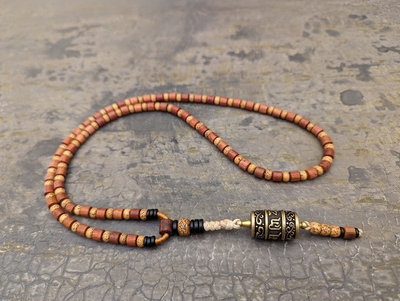 Tibetan Prayer wheel pendant necklace Om Mani Padme Hum Buddhist Bodhi seed - Necklaces - Wood Brown