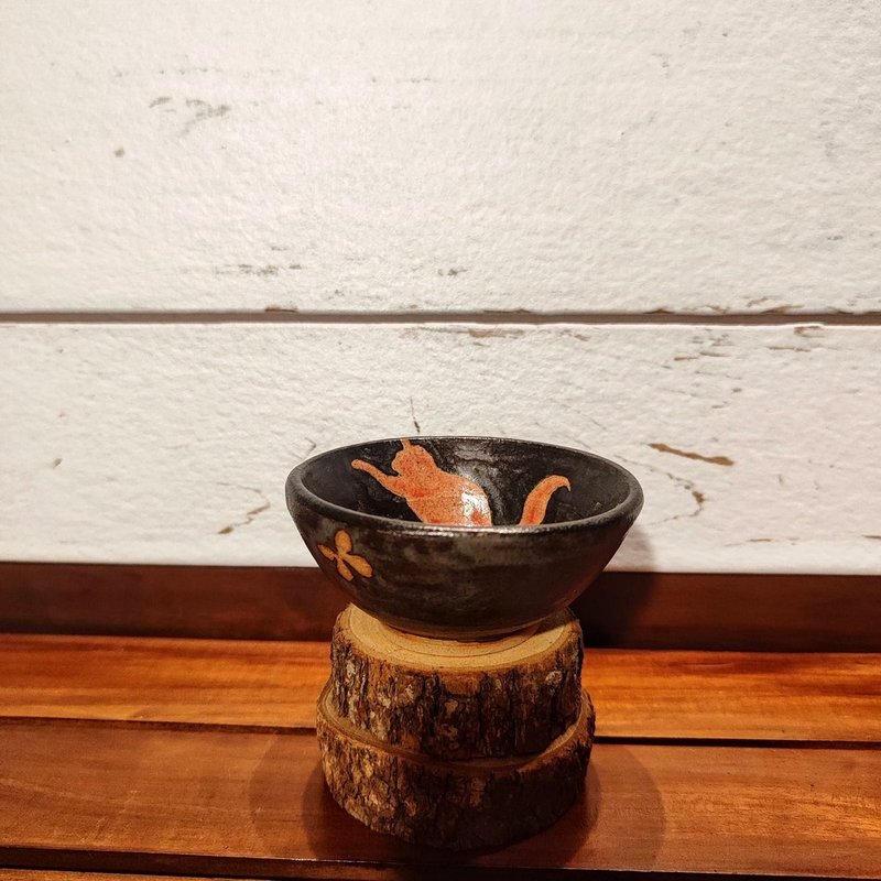 手作陶-點心小碟-蠟燭盤-貓貓插畫 - 碟子/醬料碟/醬油碟 - 陶 