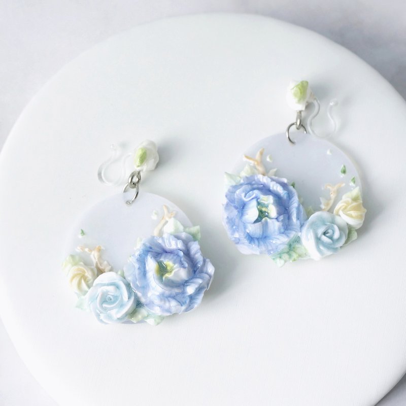 Earrings/Clip on =The Crescent - Garden of Dream= Customizable - Earrings & Clip-ons - Clay White
