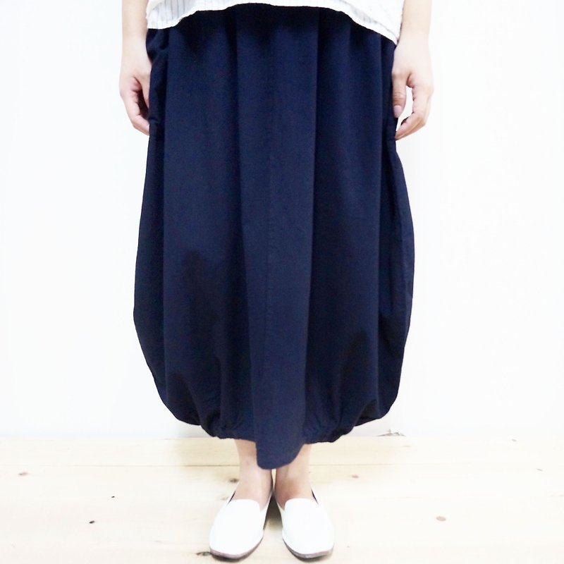 [MIT] Qi Wu eight 〇x cotton bud off big swing skirt nine points (dark blue) - กระโปรง - ผ้าฝ้าย/ผ้าลินิน สีน้ำเงิน