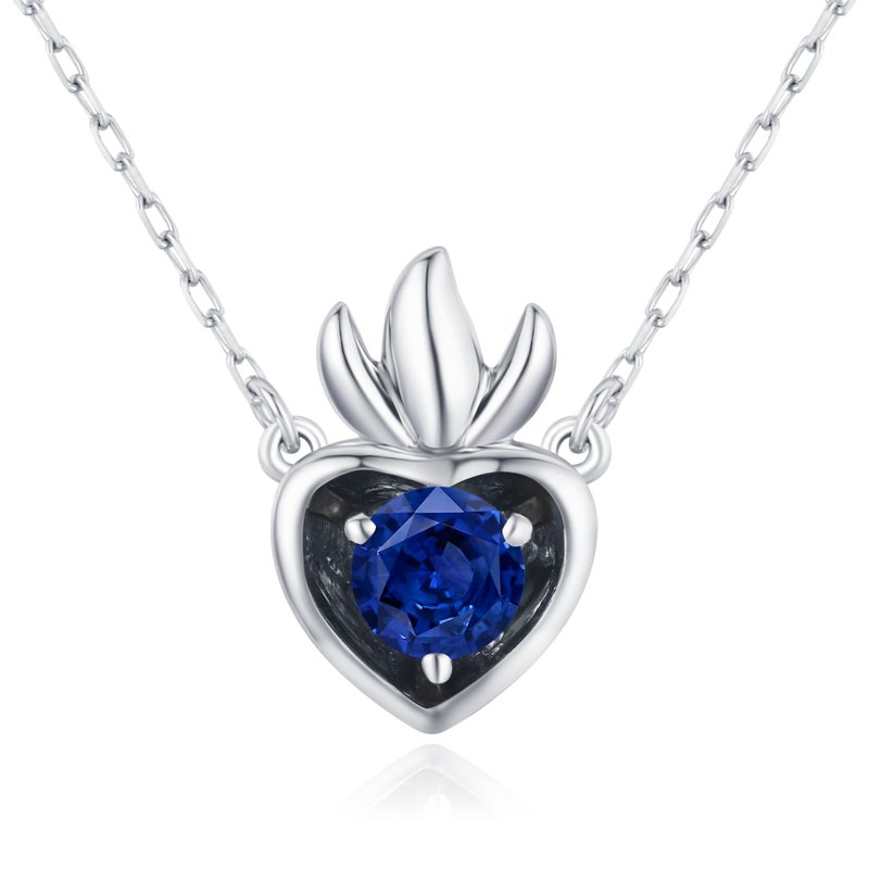 Sapphire necklace pendant-Charm layering necklace-Dainty sacred heart necklace - สร้อยคอ - เครื่องประดับ สีน้ำเงิน