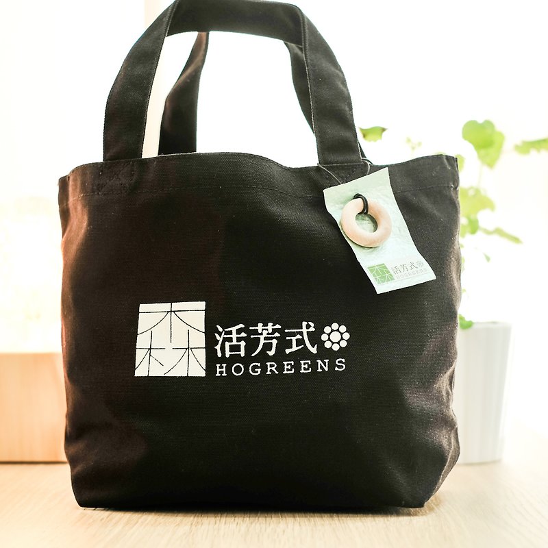 Donut Canvas Bag (Black) - กระเป๋าถือ - ผ้าฝ้าย/ผ้าลินิน สีดำ