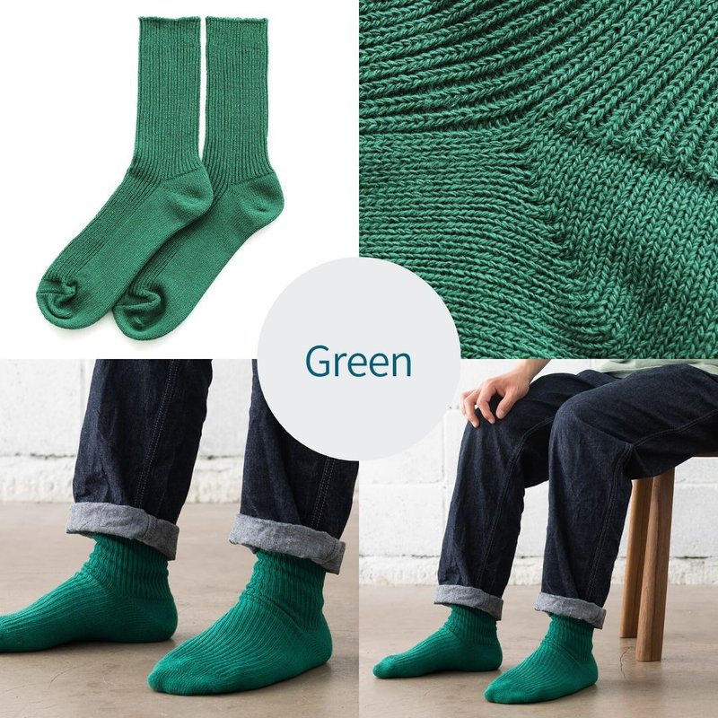 天然素材で快適 厚手リブ編み メンズソックス  サステナブルなリサイクルコットン靴下(グリーン) - 襪子 - 棉．麻 綠色