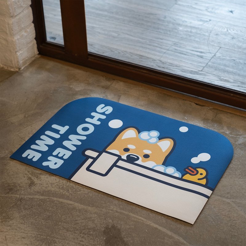 【PJai the Shiba】Shower Time Bathroom Carpet (AA523) - พรมปูพื้น - พลาสติก สีน้ำเงิน