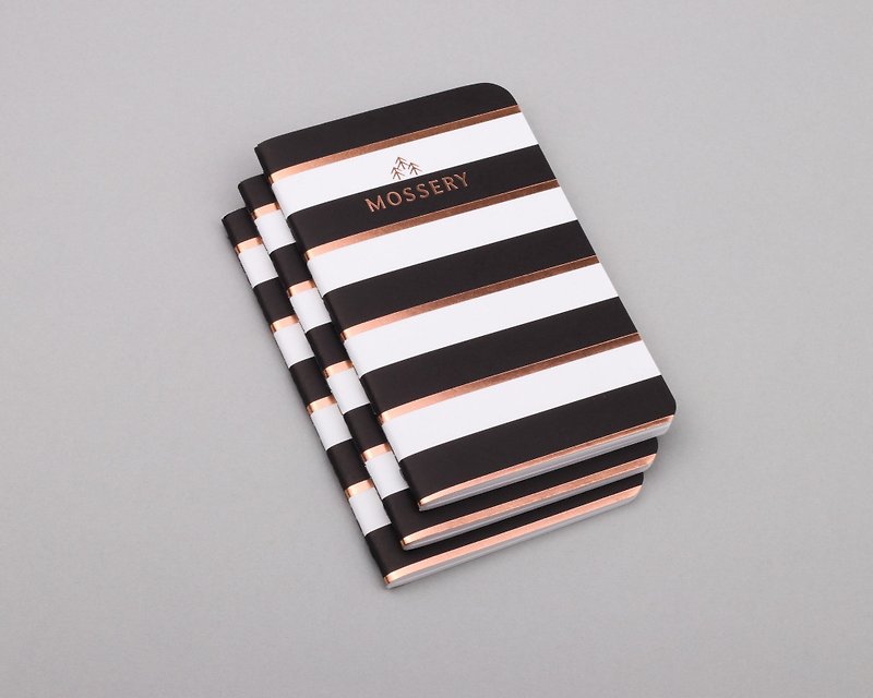 Black Gold Stripe Pocket Notebook - สมุดบันทึก/สมุดปฏิทิน - กระดาษ สีดำ