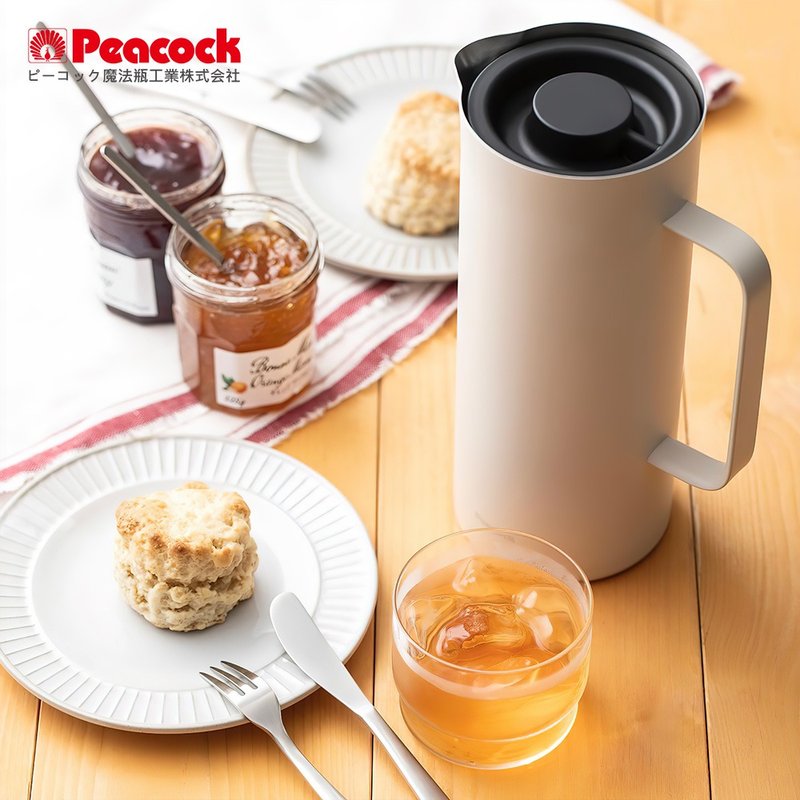 [Peacock] 1.0L Fashion Insulation Pot / Stainless Steel Kettle / Table Pot - Snow Mountain White - กระบอกน้ำร้อน - สแตนเลส ขาว