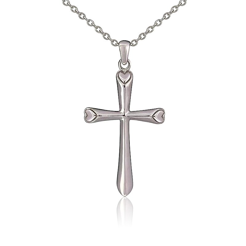 Cross Heart Sterling Silver Platinum Necklace 925 Sterling Silver Platinum Plating | Dear Like - สร้อยคอ - เงินแท้ สีเงิน