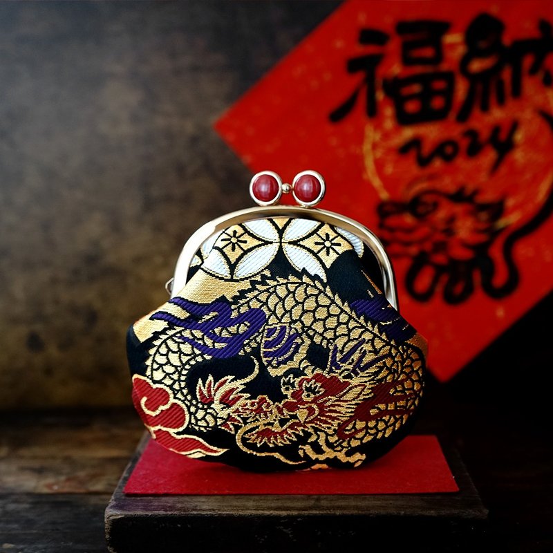 西陣織/金襴錦織青蛙眼口金包-祥龍瑞氣 禮物 珍藏 藝術 - 零錢包/小錢包 - 其他金屬 