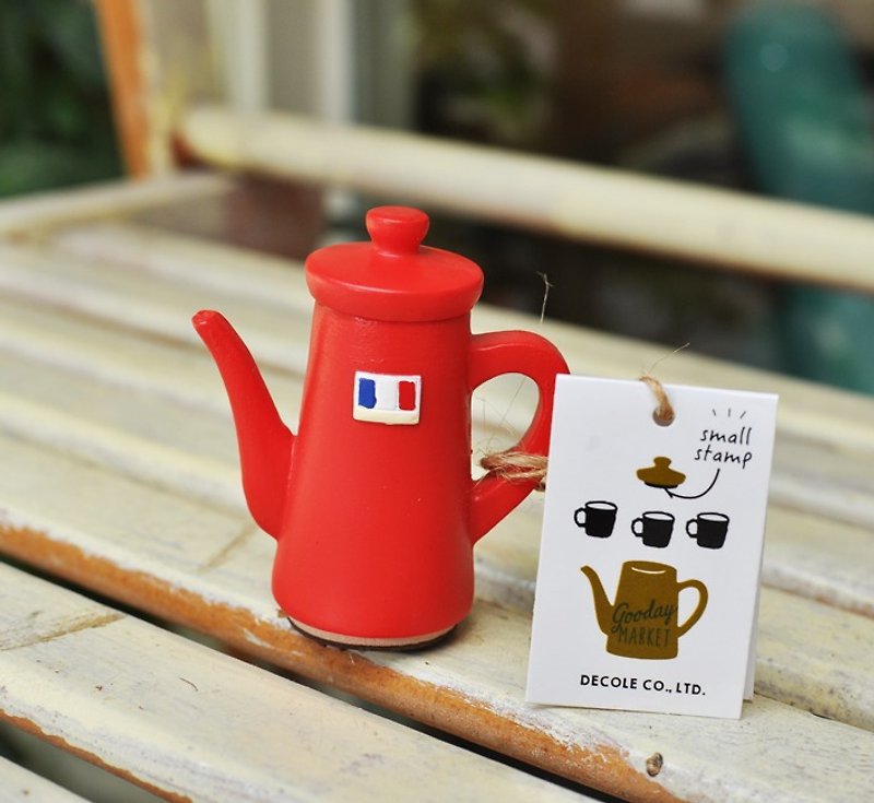 【日本Decole】Gooday Market 系列★TEA POT咖啡壺造型印章 - 印章/印台 - 其他材質 紅色