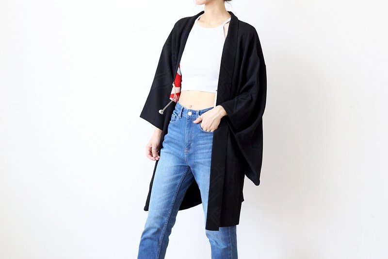 black deer kimono, EXCELLENT VINTAGE /4292 - Women's Casual & Functional Jackets - Silk Black