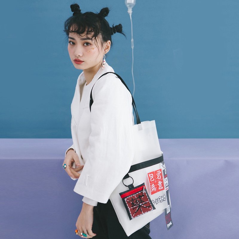 Bao Zhibai disease series raincoat cloth shoulder bag student tote bag handbag - Handbags & Totes - Other Materials 