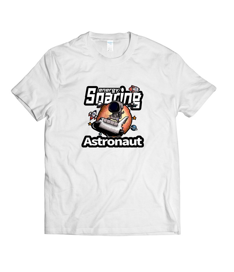 太空衝浪 太空人-T-shirt 白/黑/灰/藏青 - 男 T 恤 - 棉．麻 白色
