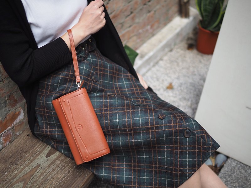 EVE (Mocha) : Long wallet, orange-brown wallet, leather wallet - กระเป๋าสตางค์ - หนังแท้ สีนำ้ตาล
