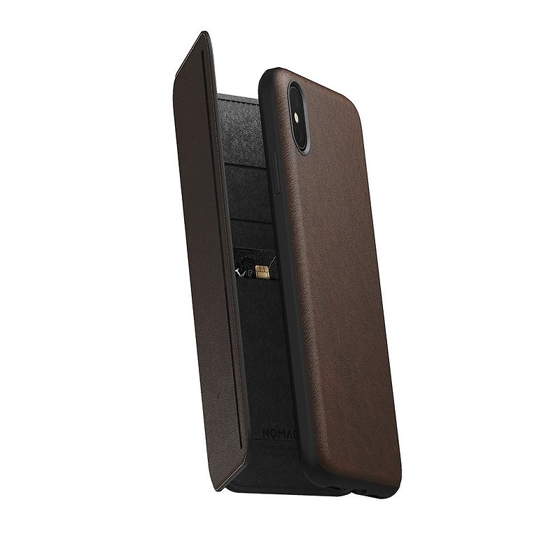 US NOMAD-iPhone X/Xs tri-fold side storage cover - brown (855848007816) - Phone Cases - Genuine Leather Brown