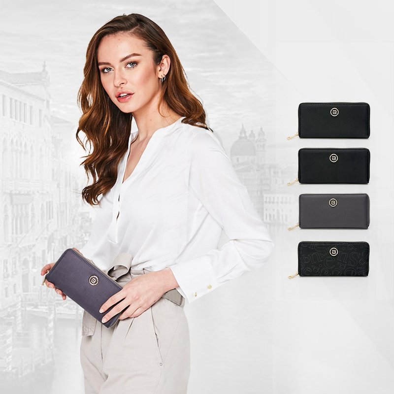 Long clip full RFID anti-theft brush women's wallet black - กระเป๋าสตางค์ - ไนลอน สีดำ