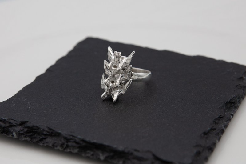 Skeleton Series - Three-section cat tailbone ring Silver - แหวนทั่วไป - เงิน สีเงิน