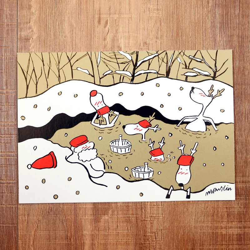 Christmas Card-2018 Santa's Elk Daily Postcard No.2: Hot Spring - การ์ด/โปสการ์ด - กระดาษ สีทอง
