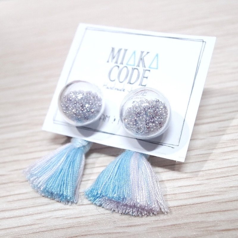 12mm Glass bubble with Purple+blue tassels 925silver earrings - Earrings & Clip-ons - Glass Multicolor