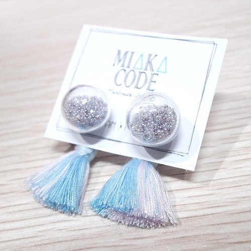 MIAKA CODE 。Handmade & Fashion 透明 12mm玻璃球 Pastel Pantone 粉色 流蘇 925純銀 耳環