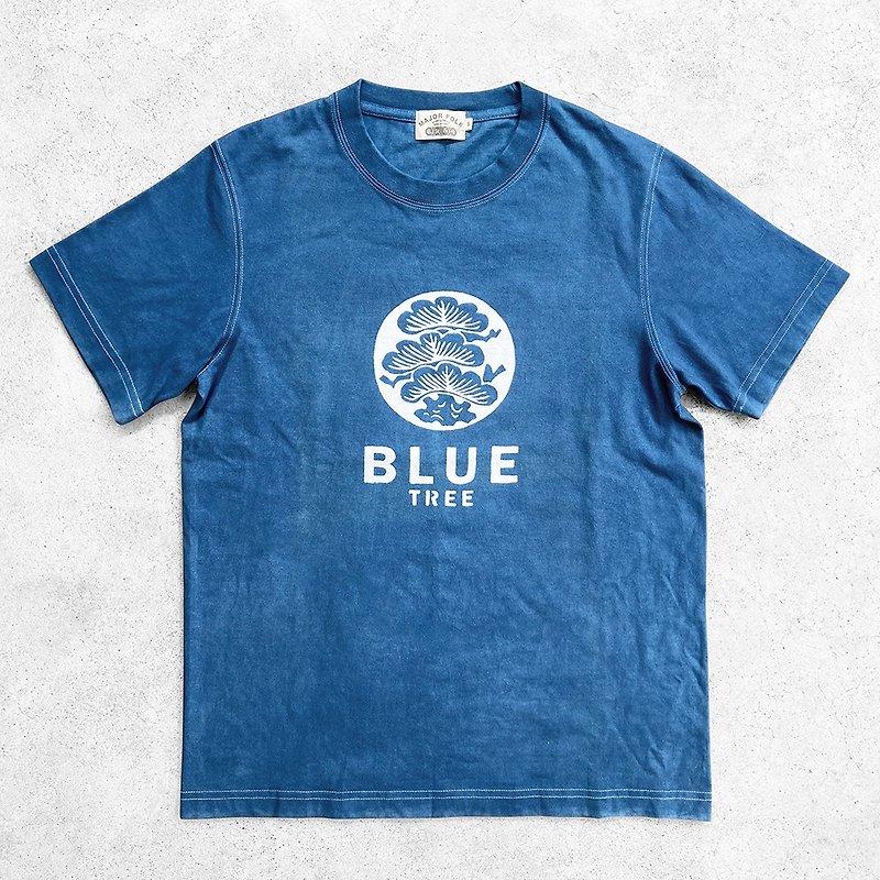 Major Folk│Natural plant blue dyed paste dyed BLUE pine short-sleeved TEE - เสื้อยืดผู้ชาย - ผ้าฝ้าย/ผ้าลินิน สีน้ำเงิน