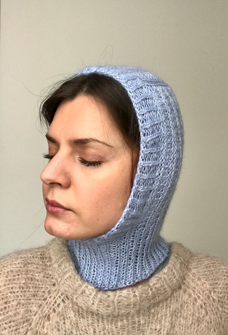 Cashmere merino wool hand knitted balaclava - Hats & Caps - Wool Blue